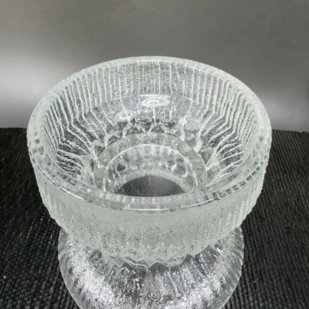 LE Smith Fjord‎ Glacial Glass Candle Holder Clear Double Sided Glass Votive VTG